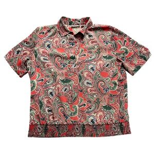 VTG Alfred Dunner Womens Size 14 Red Paisley Short Sleeve Smocked Hem Blouse Top